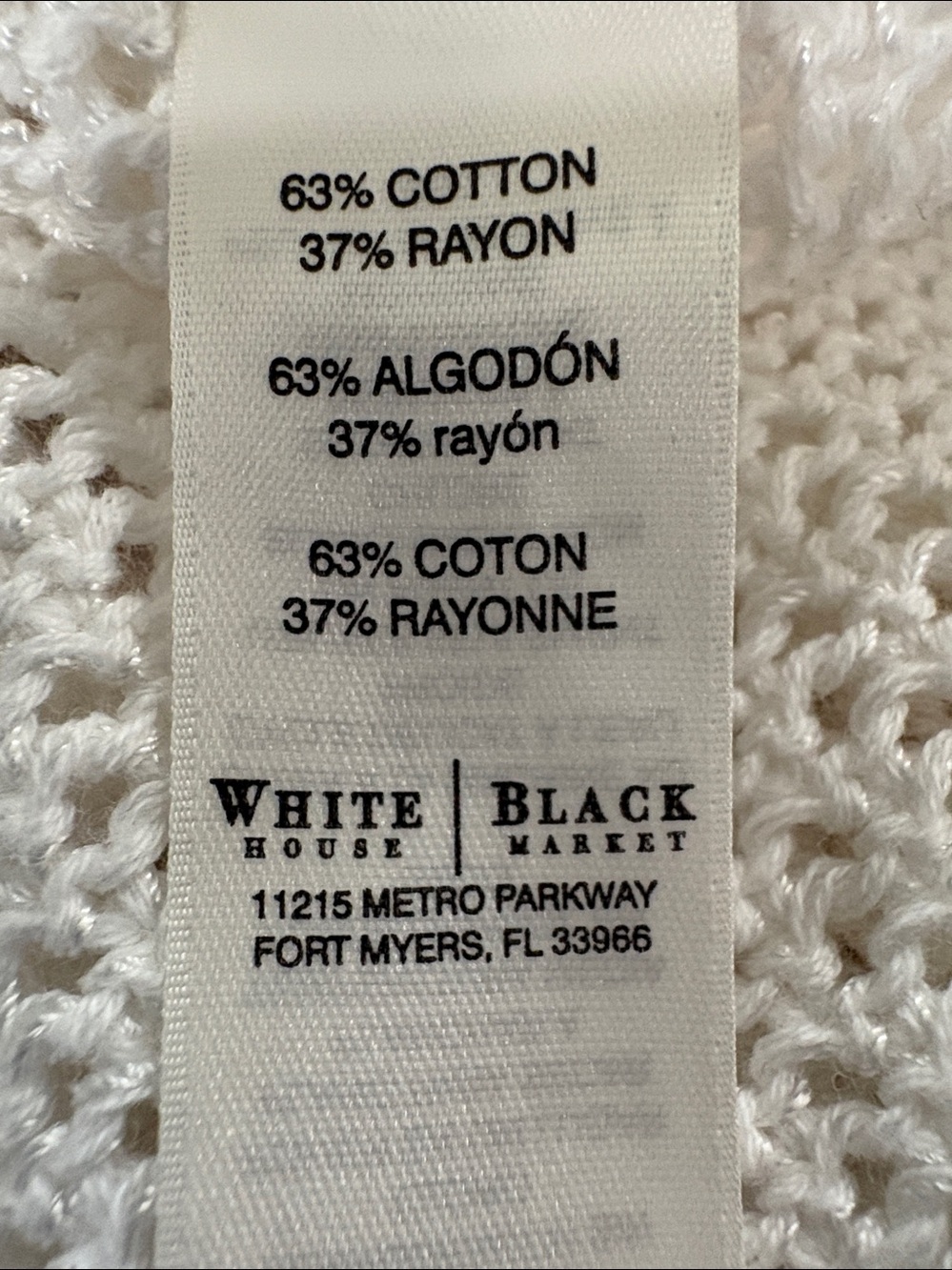 White House Black Market White Open Crochet Knit Cover-up/Pullover Sweater Sz M - Picture 8 of 9